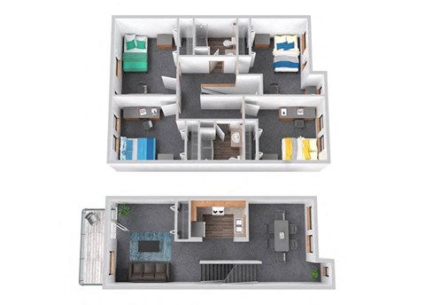 Floor plan for 4 beds, 2 baths, 1350 sqft